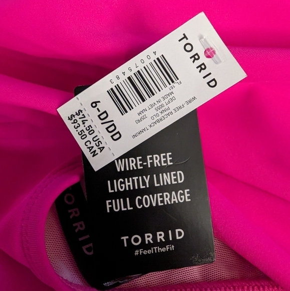 Torrid Wire-Free Racerback Tankini, pink 6x D/DD Fits DDD/F - Picture 4 of 8